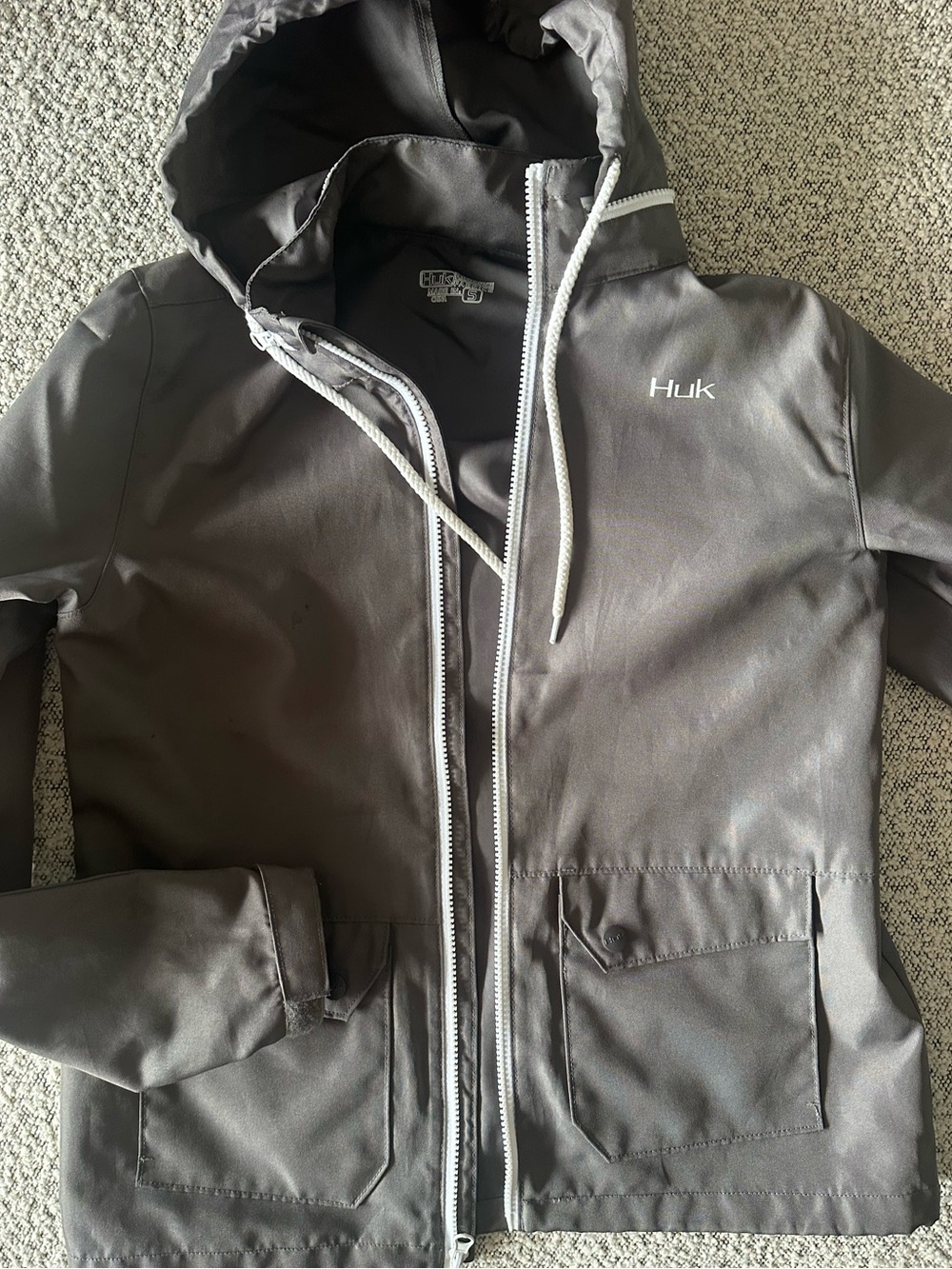 Huk Charcoal Hooded Rain Jacket
